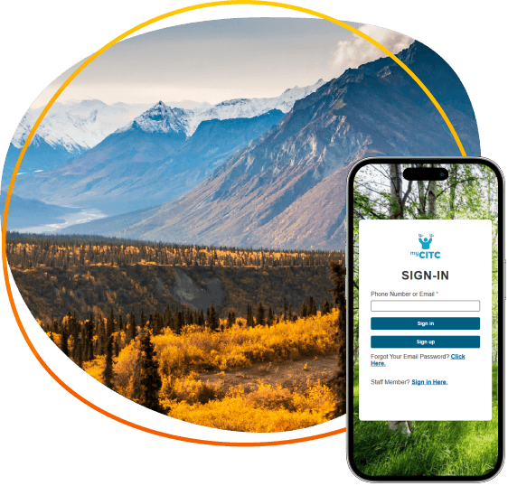 Smartphone depicting CITC portal login.