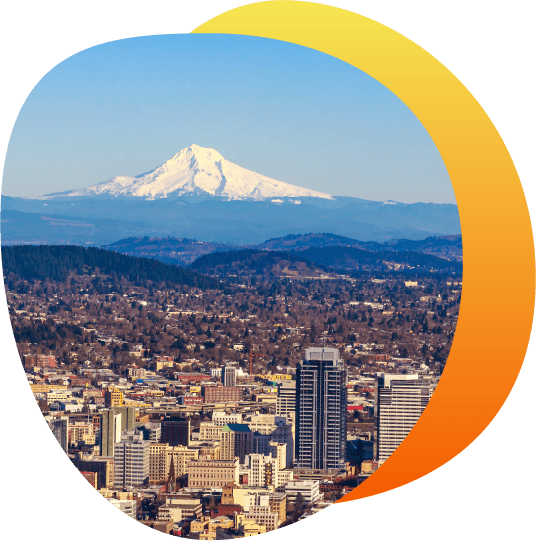 mountain and buildings