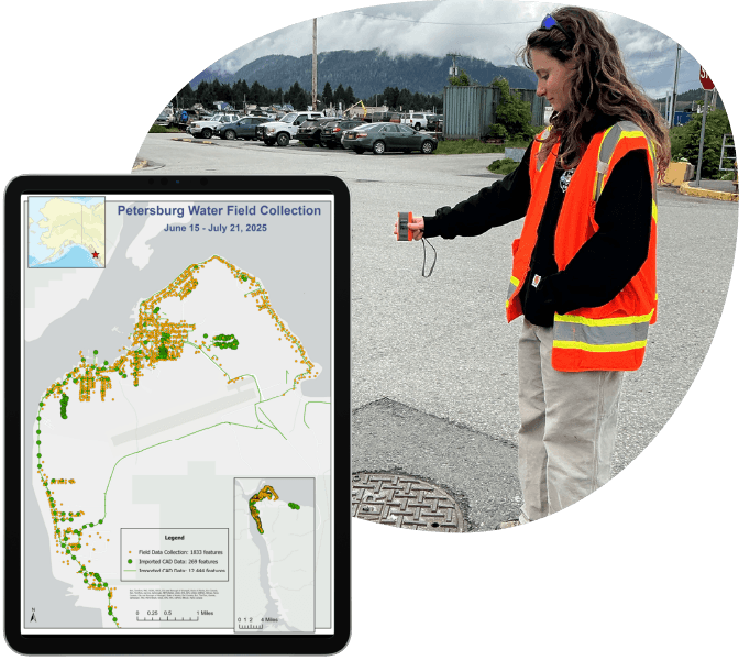 A map depicting the assets and features mapped during the water utilities field data collection
